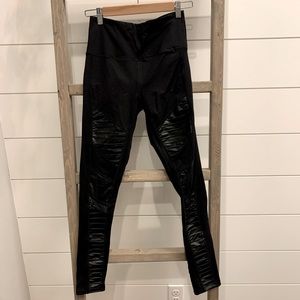 Black yoga faux leather pants